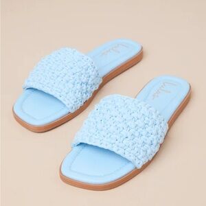 NEW Lulus Castalia Light Blue Woven Flat Slide Sandals -Size 10
